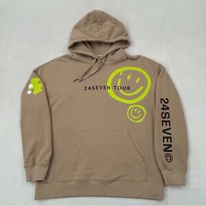 24 Seven Tour Graffiti Happy Face Streetwear Tan Hoodie Sweatshirt Adult Size S